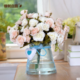 橡树庄园 现代简约玻璃花瓶摆件 创意家居玛利亚玫瑰整体花艺套装