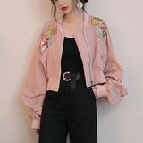 2016初秋重工花朵字母刺绣粉色棒球服短款夹克气质防晒外套上衣女