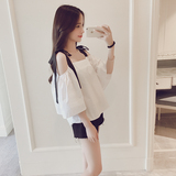 2016夏装新款韩版女士漏肩短袖上衣服性感抹胸一字领短装韩国潮