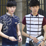 夏天韩版男士短袖T恤有领带领修身纯棉男装翻领半袖polo衫潮流