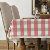 沃米兔欧式田园红绿大格子布艺台布餐桌布茶几布书桌布盖布可定制