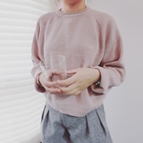 MF独家定制 2016春季韩版女装百搭宽松藕粉色针织衫套头长袖毛衣