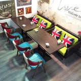 美式乡村咖啡厅沙发桌椅奶茶甜品店茶餐西餐厅卡座餐桌椅组合北欧