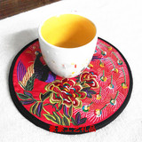 中国风特色家居布艺刺绣圆形大号杯垫 隔热垫 碗垫 外事出国礼品