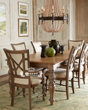 欧式餐桌实木橡木复古做旧高端罗马柱整装椅美式乡村风格餐桌定制