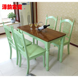 地中海 餐桌餐椅 实木地中海蓝色美式乡村餐桌椅组合一桌四六椅