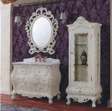 欧式浴室柜组合仿古美式边柜侧柜卫浴柜橡木实木洗漱盆柜镜组合