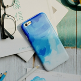 天蓝色油画笔触渐变iphone6s中国风6plus苹果5se全包包邮