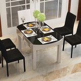 可伸缩餐桌椅组合 白色烤漆圆型小户型餐桌 多功能实木玻璃餐桌