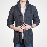 2016冬季新款男士麻花针织衫毛衣外套修身韩版男装加厚开衫大衣潮