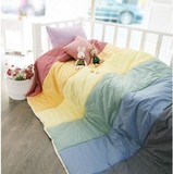 韩国进口代购彩虹七彩色格子夹棉缝纫立体质感儿童四件套床品套件