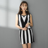 2016夏装新款韩版黑白条纹套装裙女两件套裙子季针织包臀裙连衣裙