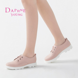 Daphne/达芙妮2016春季新款女鞋圆头低跟PU皮鞋英伦系带深口单鞋