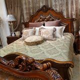 欧式实木雕刻床美式复古家具卧室真皮婚床l奢华大床1.8米双人床