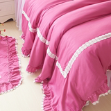 韩国玫红色蕾丝床裙 莫代尔绗缝加棉床罩 高档奢华欧式结婚四件套