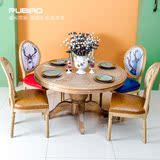餐厅美式乡村饭桌 欧式法式古典复古白蜡木圆形桌子 4人6人餐桌