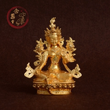密宗鎏金绿度母小佛像藏传佛像尼泊尔工艺铜合金绿度母菩萨佛像