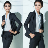 韩版春秋OL职业女装修身西装女长袖气质套裤女士正装条纹西服套装