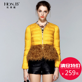 HONB红贝缇冬季新款女装韩版圆领外套拼接短装加厚羽绒服Y34019