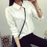 2015秋装韩版修身保暖衬衣百搭加绒大码打底衫白色宽松长袖衬衫女