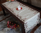 雪丽新款米色植物花卉绣品 布艺刺绣 桌旗餐桌巾茶几巾 45*190CM
