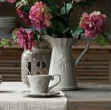 外贸陶瓷欧式美式法式浮雕做旧花插花器大奶壶餐桌花瓶桌面装饰