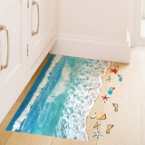 3D立体感墙贴纸沙滩海洋贴画浴室卫生间地板地贴客厅卧室防水自粘