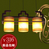 中式古典实木羊皮吊灯酒店吧台前台收银台复古吊灯二头三头餐吊灯