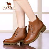 CAMEL骆驼短靴 新款女鞋牛皮方跟英伦系带女鞋舒适休闲靴