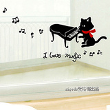 小猫弹钢琴音乐音符黑白键墙贴贴纸玻璃贴幼儿园装饰推荐乐器贴纸