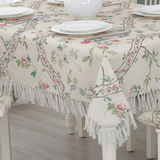 馨相伴桌布布艺田园中式棉麻清新餐桌椅垫套装古典圆长方形茶几布