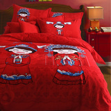婚庆四件套大红色结婚床上用品 纯棉床单全棉磨毛4件套1.8m/1.5m