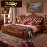 欧式真皮床 法式双人床 美式乡村软床 1.8米实木床 进口红橡家具