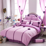 芝梦圆韩式风全棉床上用品 纯棉田园公主床裙四件套1.8m紫色被套