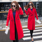 蘑菇街女装2015冬季韩版修身大码毛呢外套夹棉长款呢子大衣