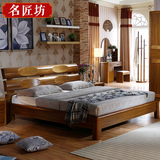 现代简约中式胡桃木色实木床双人床1.51. 8米高箱储物床婚床特价