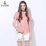 ELAND衣恋2016夏装新品粉色条纹系带短袖衬衫EEYS62401M专柜正品