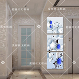 现代冰晶玻璃装饰画客厅玄关壁画三联餐厅走廊挂画竖挂无框画挂钟