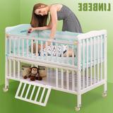 霖贝儿婴儿床实木白色多功能可变书桌儿童床无漆摇篮床宝宝床bb床