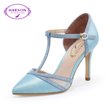哈森/harson2016夏性感牛皮革女款细跟水钻尖头凉鞋HM67121