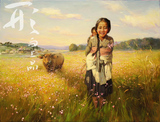 文秀哲《放牛娃》朝鲜人民艺术家 原创油画