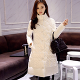 2015年冬韩版新款菱形格修身显瘦经典圆领单排扣中长款高端女棉衣