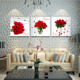 冰晶玻璃装饰画 现代时尚客厅卧室床头无框画 餐厅三联挂画玫瑰花