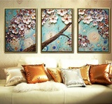 欧式客厅装饰画手绘三联发财树有无框壁画沙发背景墙挂画立体油画
