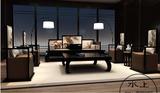 新中式家具罗汉榻实木沙发单人休闲椅中国风黑色印花会所酒店