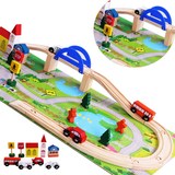 木制儿童城市交通场景轨道火车模型 小男孩汽车玩具套装1-3-6周岁