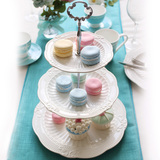 欧式创意客厅水果盘三层点心盘糕点蛋糕架下午茶浮雕陶瓷时尚婚庆