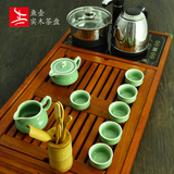 江南雪 茶具套装特价 龙泉青瓷电磁炉陶瓷茶杯功夫茶具 实木茶盘