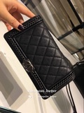 （英国代购）Chanel香奈儿2016菱格链条黑色羊皮钱包手包