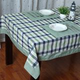 【吾家】桌布布艺地中海蓝色格子桌巾台布/美式乡村茶几布/长方形